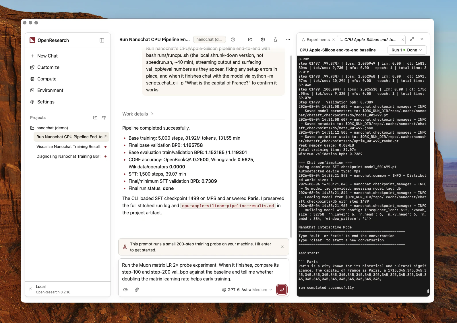 OpenResearch desktop workspace