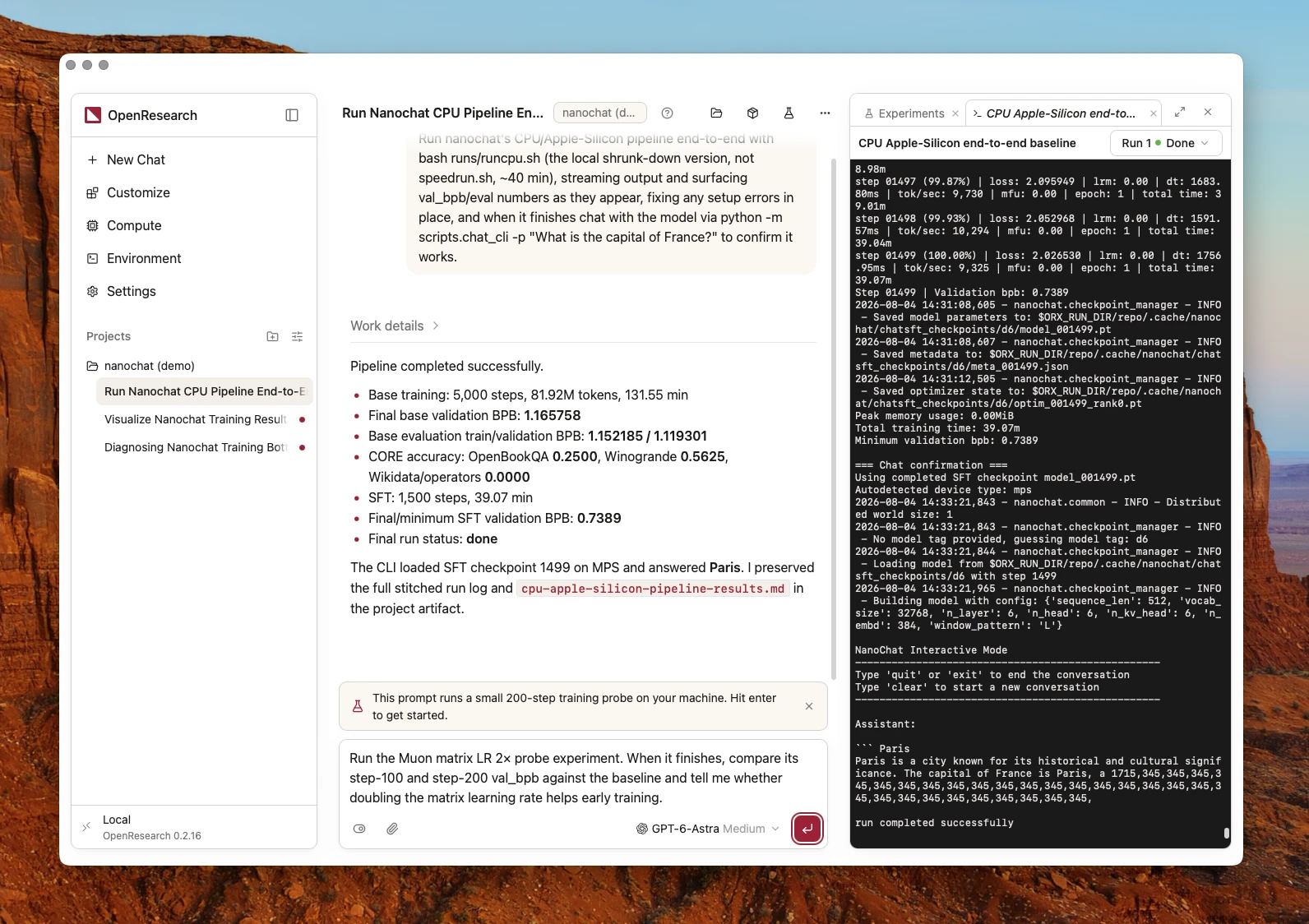 OpenResearch desktop workspace